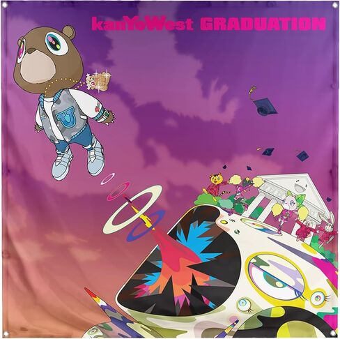 Banger - Kanye West - غلاف ألبوم مغني الراب الشهير للتخرج، لافتة علم مزخرفة، لافتة تحفيزية ملهمة، غرفة نوم مضحكة، صالة الألعاب الرياضية، جدار الكلية، تصميم ديكور على علم 3.5 × 3.5 قدم in Kuwait