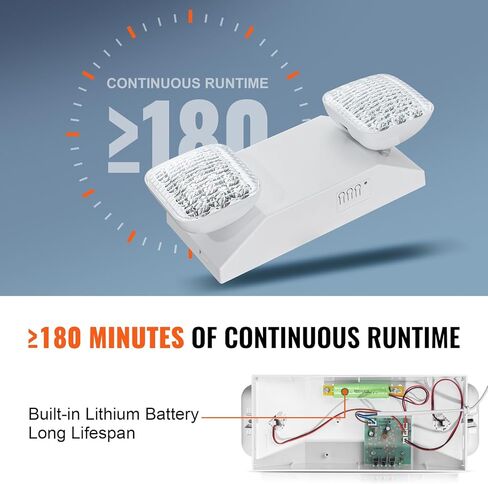VEVOR 24 حزمة من مصابيح الطوارئ التجارية، 3 وات، مصابيح إضاءة خروج الطوارئ LED بيضاء مع بطارية احتياطية مدتها 180 دقيقة قابلة للتعديل برأسين مربعين LED، سقف أو جدار جبل لانقطاع التيار الكهربائي في العمل in Saudi Arabia