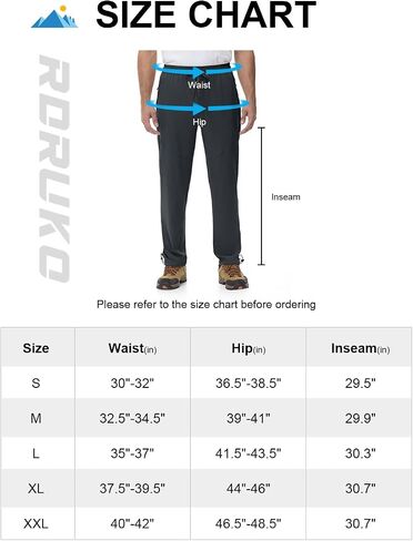 Rdruko Men's Quick Dry Hiking Pants Lightweight Stretch Elastic Waist Water Resistant Pants with Zipper Pockets for Outdoor in Saudi Arabia