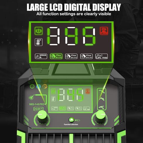 145A Mig Welder, 110V Flux Core Wire Feed/Stick/Lift Tig 3 In 1 Welding Machine, Galess Welder Machine with IGBT Inverter and Large LCD Display, Ideal for Home DIY and Industrial Use in Saudi Arabia