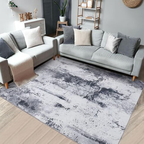 Washable Abstract Area Rug, 5X7 Grey Modern Living Room Rug, Non-Slip Non-Shedding Bedroom Rug, Indoor Rugs, Stain Resistant Rug for Dining Room, Bedside, Kitchen, Entryway and Dorm in Saudi Arabia