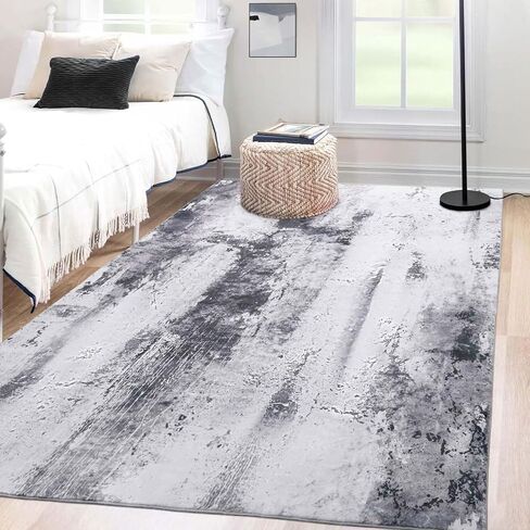 Washable Abstract Area Rug, 5X7 Grey Modern Living Room Rug, Non-Slip Non-Shedding Bedroom Rug, Indoor Rugs, Stain Resistant Rug for Dining Room, Bedside, Kitchen, Entryway and Dorm in Saudi Arabia