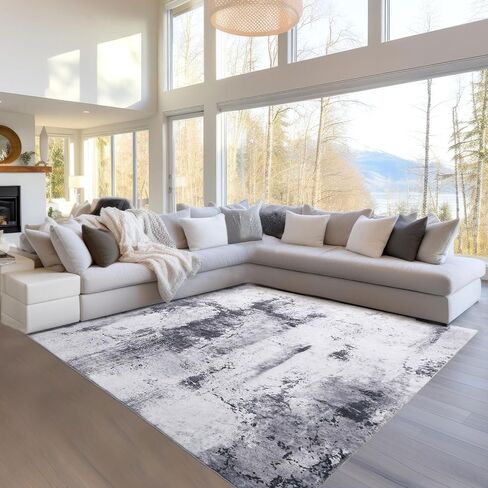 Washable Abstract Area Rug, 5X7 Grey Modern Living Room Rug, Non-Slip Non-Shedding Bedroom Rug, Indoor Rugs, Stain Resistant Rug for Dining Room, Bedside, Kitchen, Entryway and Dorm in Saudi Arabia