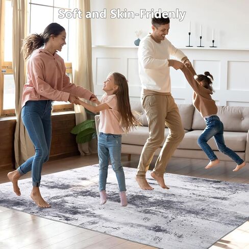 Washable Abstract Area Rug, 5X7 Grey Modern Living Room Rug, Non-Slip Non-Shedding Bedroom Rug, Indoor Rugs, Stain Resistant Rug for Dining Room, Bedside, Kitchen, Entryway and Dorm in Saudi Arabia