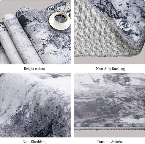 Washable Abstract Area Rug, 5X7 Grey Modern Living Room Rug, Non-Slip Non-Shedding Bedroom Rug, Indoor Rugs, Stain Resistant Rug for Dining Room, Bedside, Kitchen, Entryway and Dorm in Saudi Arabia