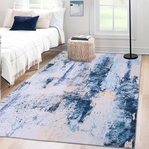 Washable Abstract Area Rug, 5X7 Grey Modern Living Room Rug, Non-Slip Non-Shedding Bedroom Rug, Indoor Rugs, Stain Resistant Rug for Dining Room, Bedside, Kitchen, Entryway and Dorm in Saudi Arabia