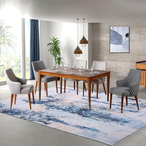 Washable Abstract Area Rug, 5X7 Grey Modern Living Room Rug, Non-Slip Non-Shedding Bedroom Rug, Indoor Rugs, Stain Resistant Rug for Dining Room, Bedside, Kitchen, Entryway and Dorm in Saudi Arabia
