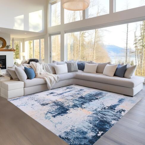 Washable Abstract Area Rug, 5X7 Grey Modern Living Room Rug, Non-Slip Non-Shedding Bedroom Rug, Indoor Rugs, Stain Resistant Rug for Dining Room, Bedside, Kitchen, Entryway and Dorm in Saudi Arabia