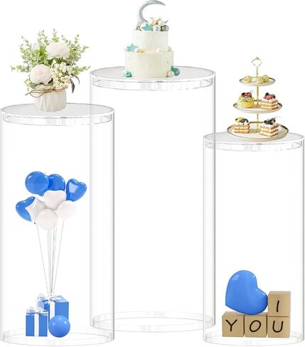 MODFUNS Cylinder Pedestal Stands for Party Clear Cylinder Stand 5 Pcs Plastic Pedestal Display Stand Plinth Pedestal Stand Dessert Plinth Pillars Round Cylinder Table for Party Reception Art Decor in Saudi Arabia