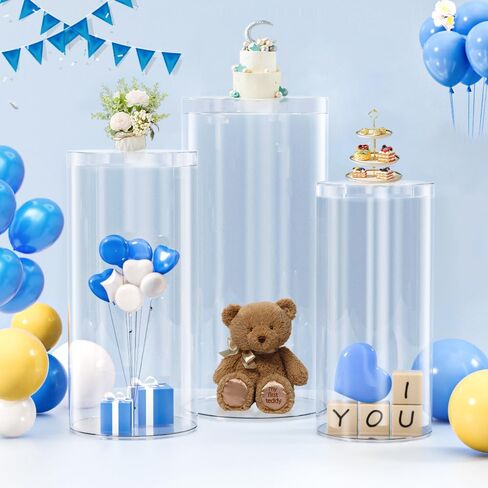 MODFUNS Cylinder Pedestal Stands for Party Clear Cylinder Stand 5 Pcs Plastic Pedestal Display Stand Plinth Pedestal Stand Dessert Plinth Pillars Round Cylinder Table for Party Reception Art Decor in Saudi Arabia