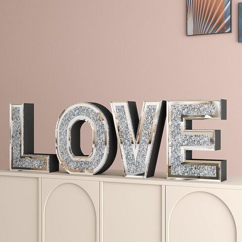 SHYFOY Love Letter Sign Living Room Decor, Mirrored Love Home Decoration for Tabletop & Wall-mount, Crystal Diamond Decorative Wall Mirrors Set for Wedding Centerpiece, Independent (4 PCS) in Kuwait