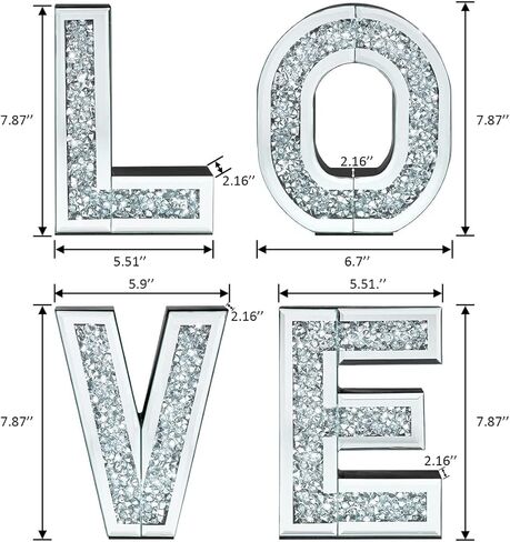 SHYFOY Love Letter Sign Living Room Decor, Mirrored Love Home Decoration for Tabletop & Wall-mount, Crystal Diamond Decorative Wall Mirrors Set for Wedding Centerpiece, Independent (4 PCS) in Kuwait