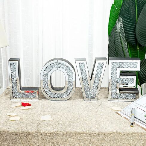 SHYFOY Love Letter Sign Living Room Decor, Mirrored Love Home Decoration for Tabletop & Wall-mount, Crystal Diamond Decorative Wall Mirrors Set for Wedding Centerpiece, Independent (4 PCS) in Kuwait