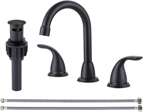 2 Handle 3 Holes Widespread Bathroom Faucet, Bathroom Sink Faucet with Copper Pop Up Drain, Brushed Nickel Lavatory Faucet Swivel Spout with Drain Assembly for Restroom Vanity Camper in Saudi Arabia