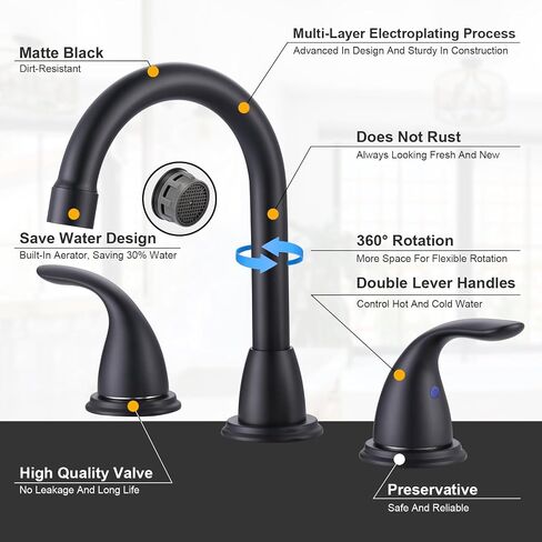 2 Handle 3 Holes Widespread Bathroom Faucet, Bathroom Sink Faucet with Copper Pop Up Drain, Brushed Nickel Lavatory Faucet Swivel Spout with Drain Assembly for Restroom Vanity Camper in Saudi Arabia