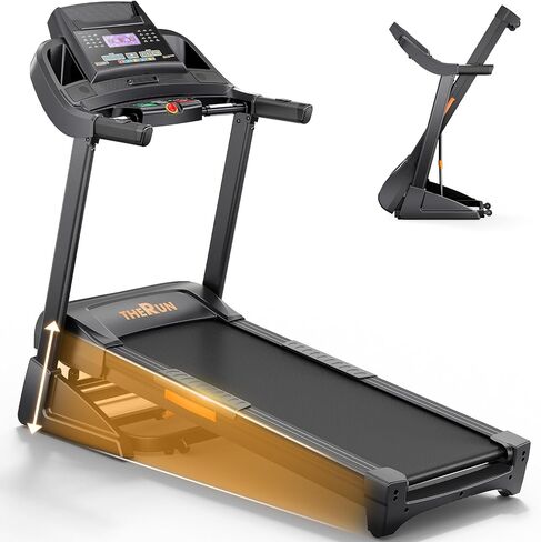 جهاز مشي THERUN Incline، جهاز مشي للجري والمشي، جهاز مشي قابل للطي بسعة 300 رطل مع انحدار تلقائي 0-15%، حزام عريض، 3.5 حصان، تطبيق، معدل ضربات القلب، أسود in Kuwait