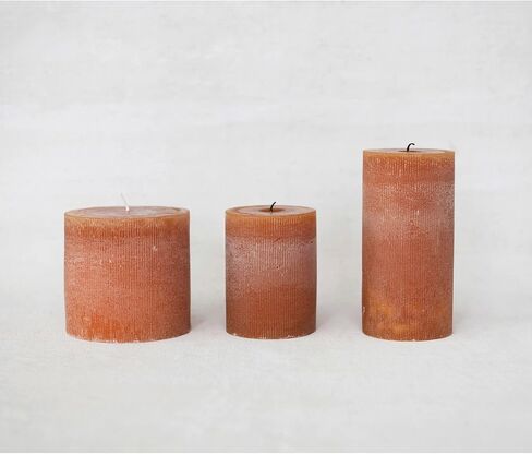Creative Co-Op Unscented Pleated Pillar Candle in Powder Finish, Acorn Orange in Saudi Arabia