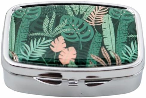 Metal Pill Case with Mirror 2 Compartment Small Pill Box for Purse or Pocket Cute Pill Organizer for Travel Gifts Pill Container Holder Tropical Plants in Saudi Arabia