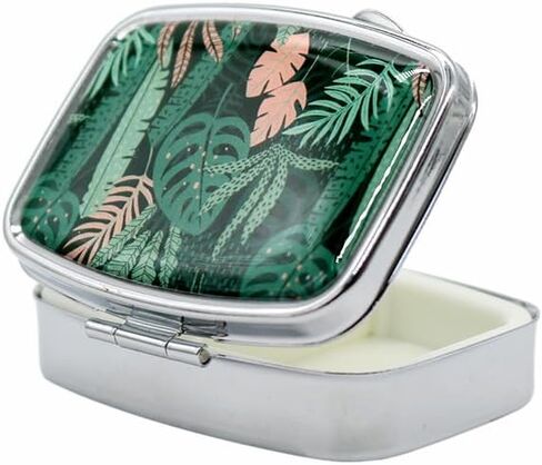 Metal Pill Case with Mirror 2 Compartment Small Pill Box for Purse or Pocket Cute Pill Organizer for Travel Gifts Pill Container Holder Tropical Plants in Saudi Arabia