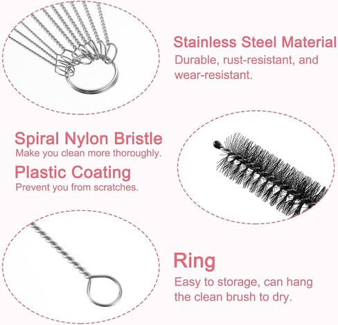 uxcell Straw Cleaner Brush Set, 8.3 Inch Nylon Tube Pipe Cleaners, Set of 10 Stainless Steel Long Straw Brush for Drinking Straw, Bottle, Tube, Cup, Black in Saudi Arabia