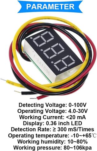 3PCS DC 0-100V Mini Digital Voltmeter 0.36 Inch 3 Color Red Green Blue LED Display Three-Wire Voltage Tester with 9PCS Alligator Clip in Saudi Arabia