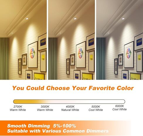 6 Inch 12W 5CCT LED Recessed Ceiling Light with Junction Box, 2700K/3000K/4000K/5000K/6000K Selectable, 1300LM Brighter Canless Dimmable Downlight Wet Location Approved (6 Pack) in Saudi Arabia