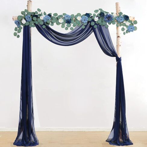 20Ft Wedding Arch Draping Fabric Panels, Navy Blue Chiffon Table Runner Decoration, Fabric Drapes Arbor Drapery Wedding Ceremony Reception Swag Decorations for Wedding Party Decoration … in Saudi Arabia