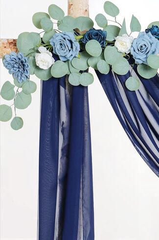 20Ft Wedding Arch Draping Fabric Panels, Navy Blue Chiffon Table Runner Decoration, Fabric Drapes Arbor Drapery Wedding Ceremony Reception Swag Decorations for Wedding Party Decoration … in Saudi Arabia