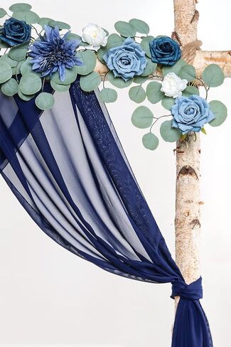 20Ft Wedding Arch Draping Fabric Panels, Navy Blue Chiffon Table Runner Decoration, Fabric Drapes Arbor Drapery Wedding Ceremony Reception Swag Decorations for Wedding Party Decoration … in Saudi Arabia