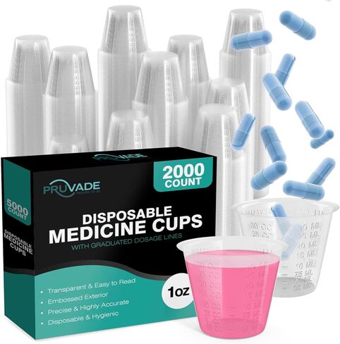 [2000 Pack - 1 oz.] Pruvade Disposable Medicine Cups with Graduated Dosage Lines for Pills or Liquid, Single Serve Measuring for Home, Nurse, Hospital, Medical Care, Resin Mixing, Mouthwash |2000 Pack in Saudi Arabia