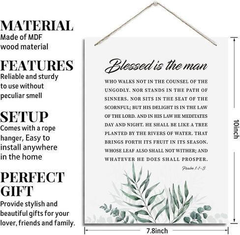 ديكور جدار ملهم، علامات خشبية معلقة زخرفية، فن ديكور الكتاب المقدس، علامة آية الكتاب المقدس، هدية مسيحية للأب الرجل، ديكور مكتب المنزل، مزمور 1: 1-3 علامة فنية جدارية - طوبى للرجل in Kuwait
