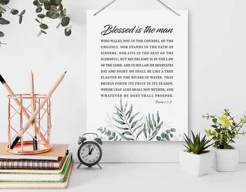ديكور جدار ملهم، علامات خشبية معلقة زخرفية، فن ديكور الكتاب المقدس، علامة آية الكتاب المقدس، هدية مسيحية للأب الرجل، ديكور مكتب المنزل، مزمور 1: 1-3 علامة فنية جدارية - طوبى للرجل in Kuwait