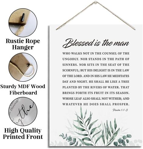 ديكور جدار ملهم، علامات خشبية معلقة زخرفية، فن ديكور الكتاب المقدس، علامة آية الكتاب المقدس، هدية مسيحية للأب الرجل، ديكور مكتب المنزل، مزمور 1: 1-3 علامة فنية جدارية - طوبى للرجل in Kuwait