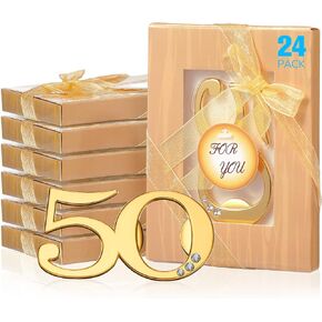 24 Pieces 50th Beer Bottle Openers for 50th Birthday Party Favors or 50th Wedding Anniversary Bottle Openers Souvenirs Decoration for Guests, Rose Gold