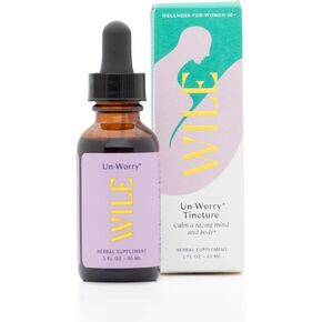 WILE Un-Worry Tincture for Women - Calm, Focus & Mood Support Supplement Liquid with Holy Basil, Bacopa & Reishi, Herbal Perimenopause, Menopause, Hormonal Support Drops for Stress, 1fl oz