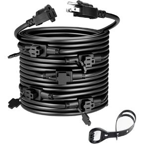 Black 25FT 16 Gauge Multi Indoor/Outdoor Power Extension Cord,Multiple Evenly-Spaced 6 Outlet,Cord Splitter,for Landscaping Light,Stage Backlines,Party and Christmas Decoration.ETL Listed