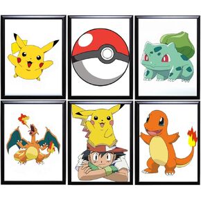 TFH Art Design - Pokemon Wall Poster - Pikachu, PokéTop, Charizard, Charmander, Ash, and Bulbasaur - For Kids Bedroom Print - Set Of 6 Pieces - 8 x 10 inch - UNFRAMED in Saudi Arabia