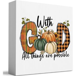 Fall Decor, Fall Decorations for Home Office, Fall Decorations, Fall Sign, Fall Thanksgiving Decorations, Fall With God All Things are Possible Sign, Fall Pumpkin Office Desk Decor 5 X 5 Inch