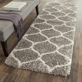 SAFAVIEH Hudson Shag Collection Runner Rug - 2'3" x 20', Grey & Ivory, Moroccan Trellis Design, Non-Shedding & Easy Care, 2-inch Thick Ideal for High Traffic Areas in Living Room, Bedroom (SGH280B)