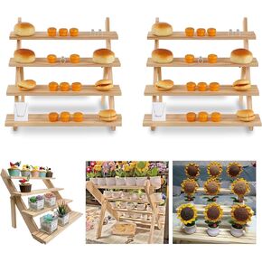 Two Sets 4 Tier Cupcake stand Display Risers, wood cupcake stand for Suitable for Family Gatherings Buffet Risers Stand and Weddings Dessert Table Display Set