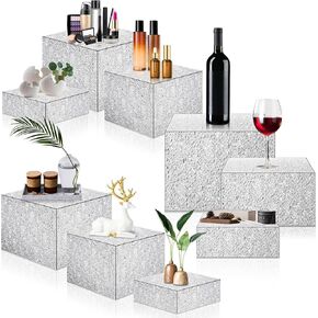 Suzile 9 Pcs Food Risers Buffet Risers Acrylic Display Box Cube 5 Sided Clear Display Riser with Hollow Bottoms for Party, 8 x 8 x 6 Inch, 7 x 7 x 4 Inch, 6 x 6 x 2 Inch (Crushed Ice Pattern)