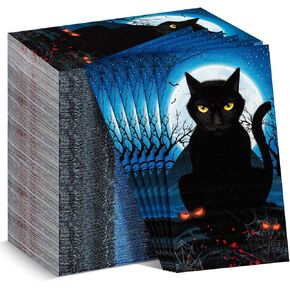 100 Pcs Halloween Party Napkins 4x8 Inch Cat Paper Napkins 2 Ply Halloween Guest Towels Disposable Scare Cat Dinner Hand Napkin for Halloween Theme Wedding Birthday Party Table Decor Supplies