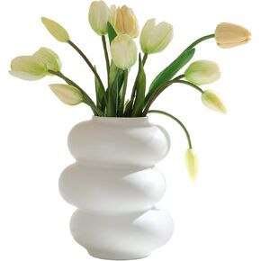 BUICCE Modern Circle Ceramic Flower Vase White for Tulip Pampas Home Decor