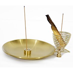 Palo Santo Holder, Sage Holder, Incense Holder for Incense Sticks/Coil Incense/Incense Cones, 5.5 inches Brass Ash Catcher for Meditation Yoga Room (Gold)