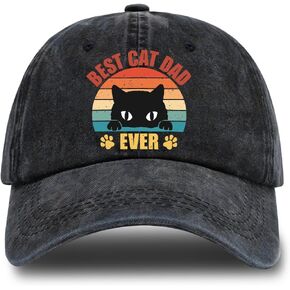 Cat Dad Adjustable Cotton Baseball Cap, Funny Cat Retro Black Trucker Hat for Men Grandpa Dad Cat Lover
