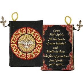 Come Holy Spirit Tapestry Rosary Pouch Case Keepsake Holder Prayer Black Red 5 1/2 Inch, Religious Gift