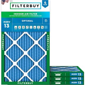 فلتر هواء Filterbuy 24x36x1 MERV 13 Optimal Defense (4 عبوات)، استبدال مرشحات هواء فرن HVAC AC المطوية (الحجم الفعلي: 23.50 × 35.50 × 0.75 بوصة)