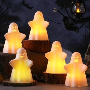5 Pcs Ghost Halloween Decor Small White Ghost Figurine Light up Ghost Decor Small LED Ghost Ghost Sculpture Statue for Halloween Party Tabletop Home Shelf Decoration Mantel for Home Indoor Decor