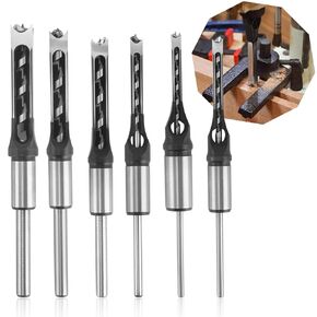 Square Hole Drill Bit, 6 Pcs Square Drill Bit Set 1/4" 5/16" 3/8" 1/2" 9/16" 5/8", Hss Woodworking Hole Saw Mortising Chisel Drill Bit Set, Square Hole Mortise Chisel Drill Bit Tools for Wood