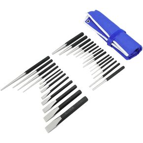 MichaelPro Punch and Chisel Set, 27-Piece Punch Set Tools with Center Punch, Pin Punch, Long Taper Punch, Starter Punch, Chisel, Gauge and Tool Pouch, Heavy Duty CR-V Steel Chisels and Punch Tool Set